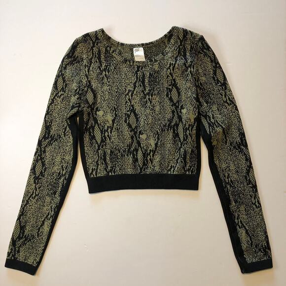 Fabletics Kamila Seamless Long-Sleeve Top Green Reptilia/Black Small - Picture 2 of 6